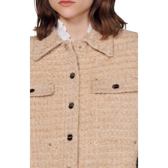 Sandro Bernadette Tweed Trucker Jacket NWT Size 10 Large - Picture 5 of 10